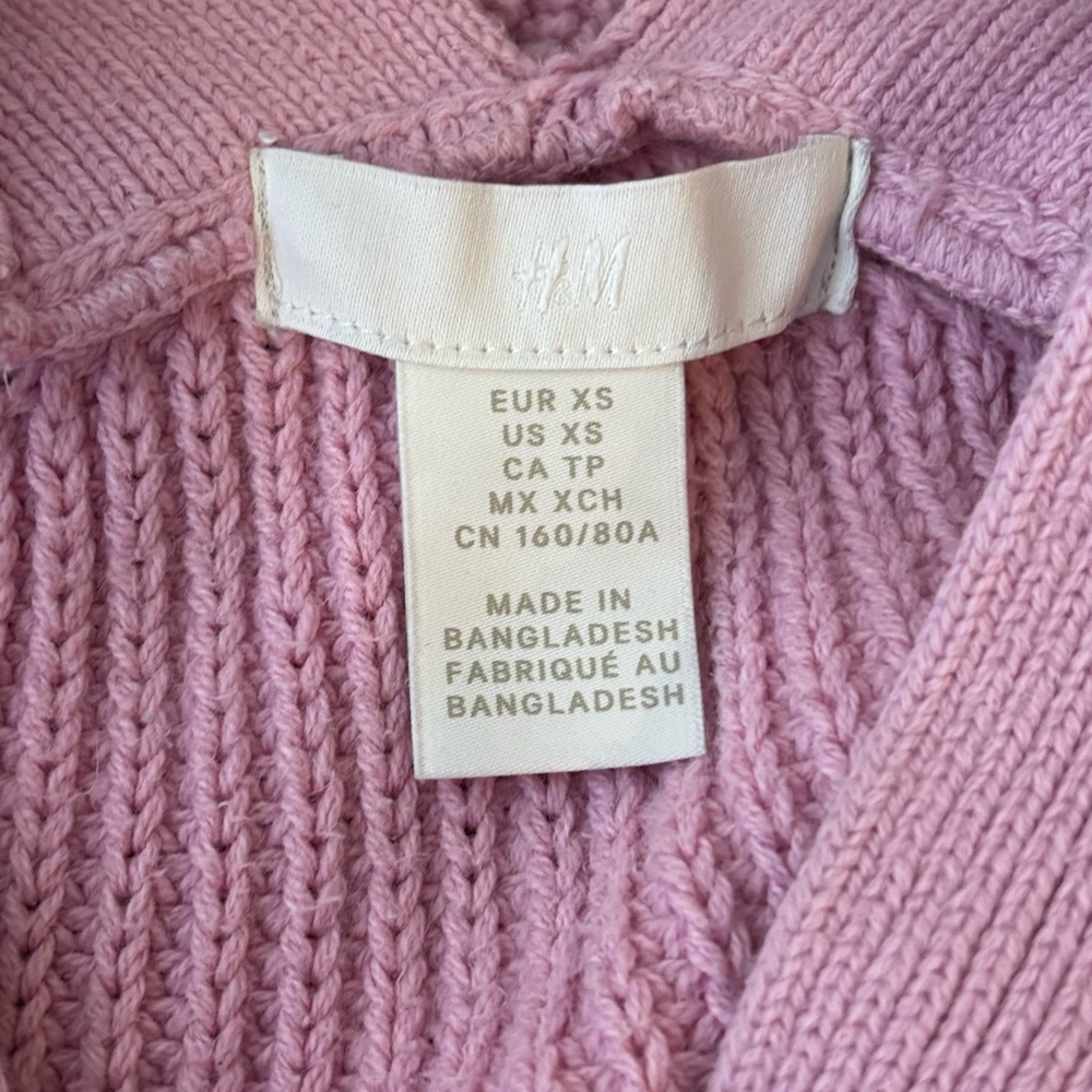 H&M Lavender Pink Chunky Knit Button-Up Cropped Cardigan Size XS - Picture 2 of 9